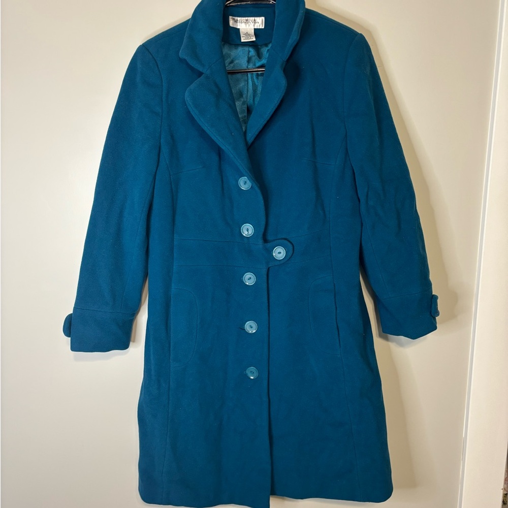 Preston & York Teal, Wool, Trench Coat with Notched Lapel